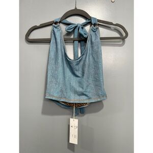 Indah Denim Print Tia Tie Halter Top - M